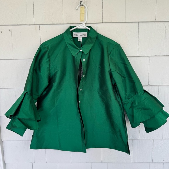 Sara Campbell The Faith Shirt in SolidTaffeta Emerald Green size Small NWT - Picture 1 of 9